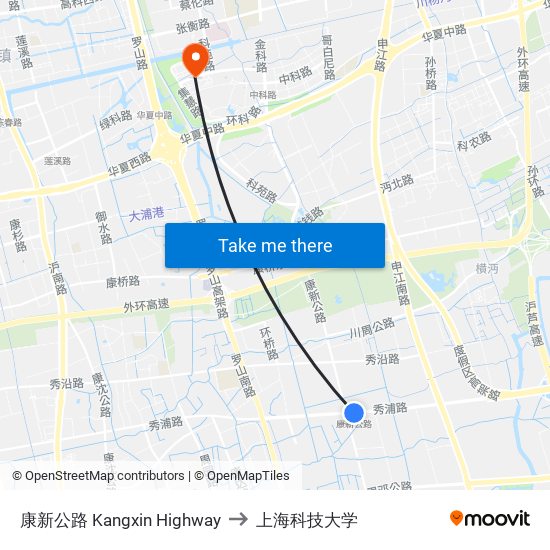 康新公路 Kangxin Highway to 上海科技大学 map