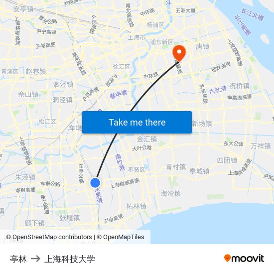 亭林 to 上海科技大学 map