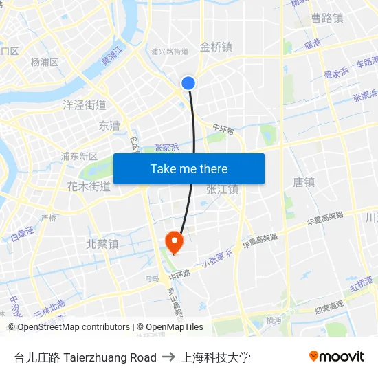 台儿庄路 Taierzhuang Road to 上海科技大学 map