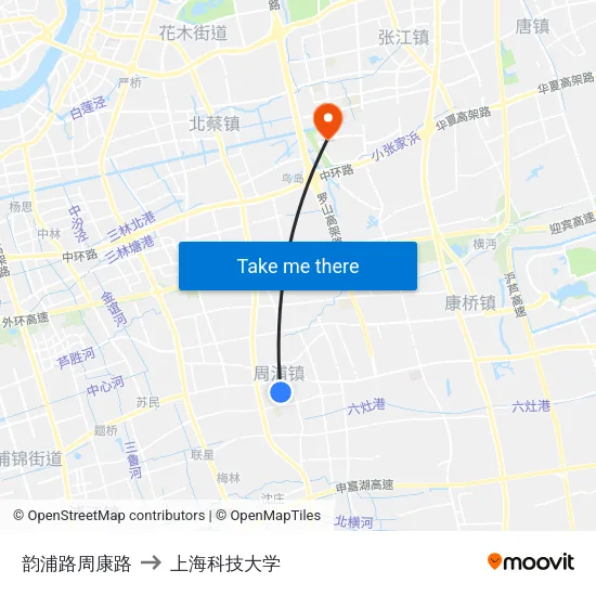 韵浦路周康路 to 上海科技大学 map