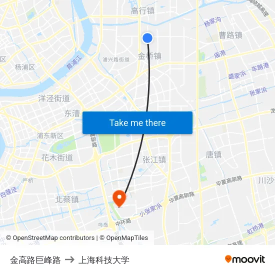金高路巨峰路 to 上海科技大学 map