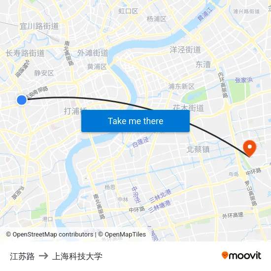 江苏路 to 上海科技大学 map