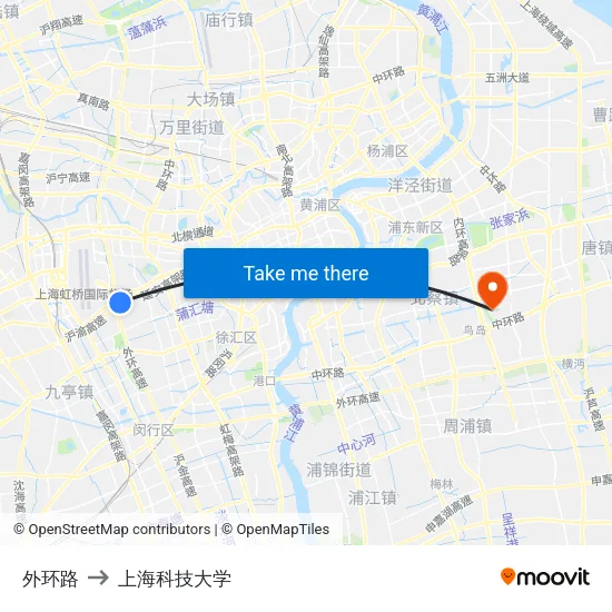 外环路 to 上海科技大学 map