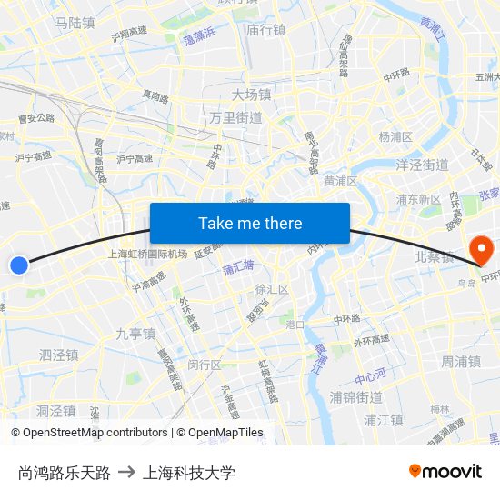 尚鸿路乐天路 to 上海科技大学 map