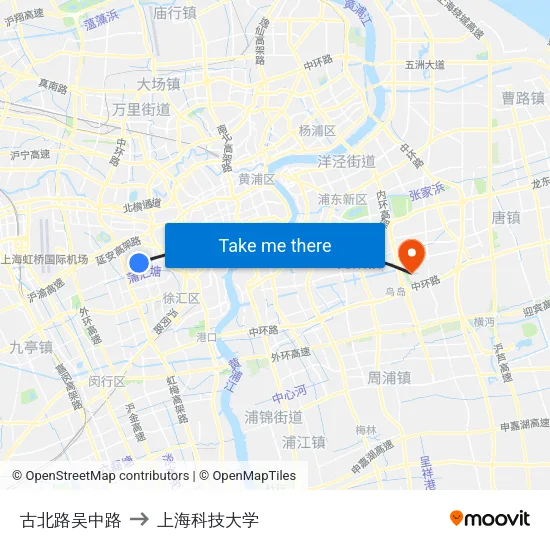 古北路吴中路 to 上海科技大学 map