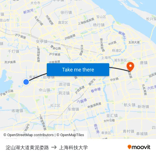 淀山湖大道黄泥娄路 to 上海科技大学 map