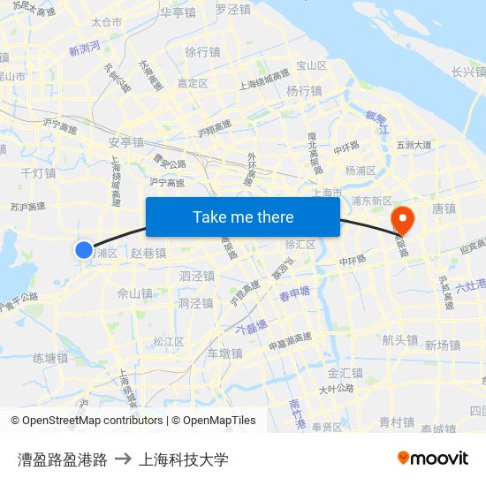 漕盈路盈港路 to 上海科技大学 map