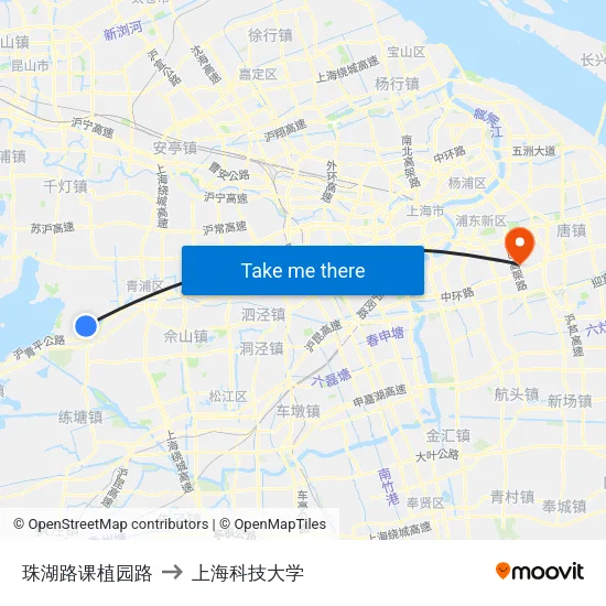 珠湖路课植园路 to 上海科技大学 map