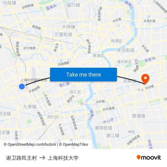 谢卫路民主村 to 上海科技大学 map