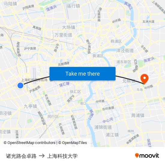 诸光路会卓路 to 上海科技大学 map