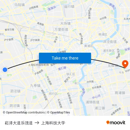 崧泽大道乐强道 to 上海科技大学 map