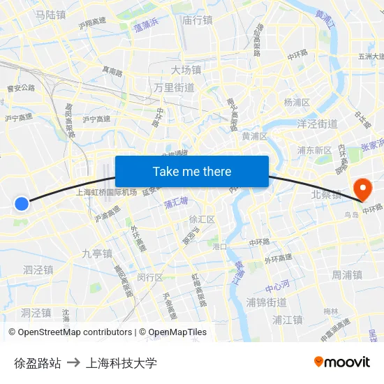 徐盈路站 to 上海科技大学 map