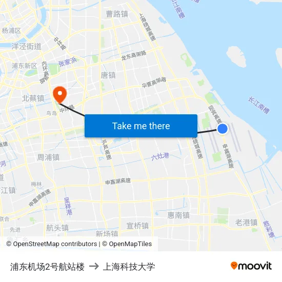 浦东机场2号航站楼 to 上海科技大学 map