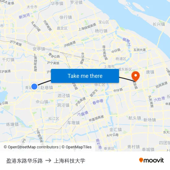 盈港东路华乐路 to 上海科技大学 map