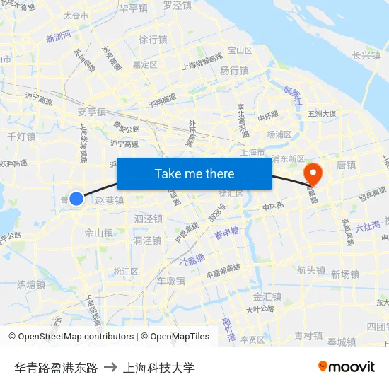 华青路盈港东路 to 上海科技大学 map