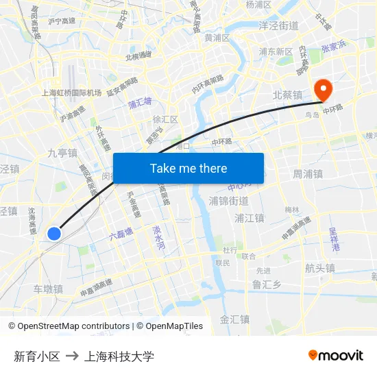 新育小区 to 上海科技大学 map