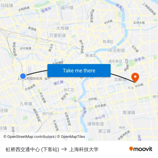虹桥西交通中心 (下客站) to 上海科技大学 map