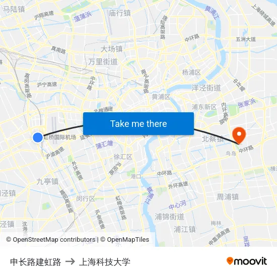 申长路建虹路 to 上海科技大学 map