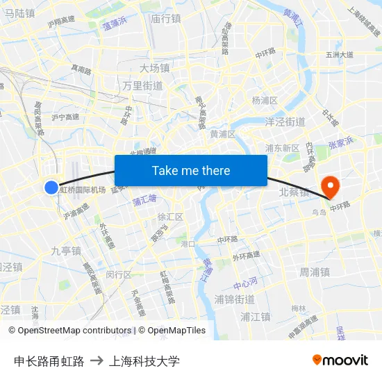 申长路甬虹路 to 上海科技大学 map