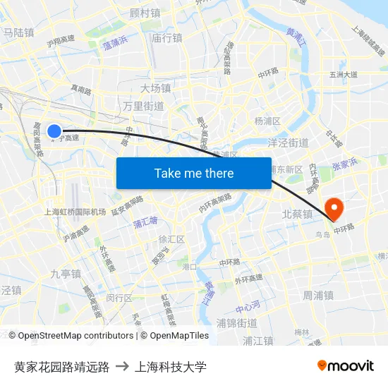 黄家花园路靖远路 to 上海科技大学 map