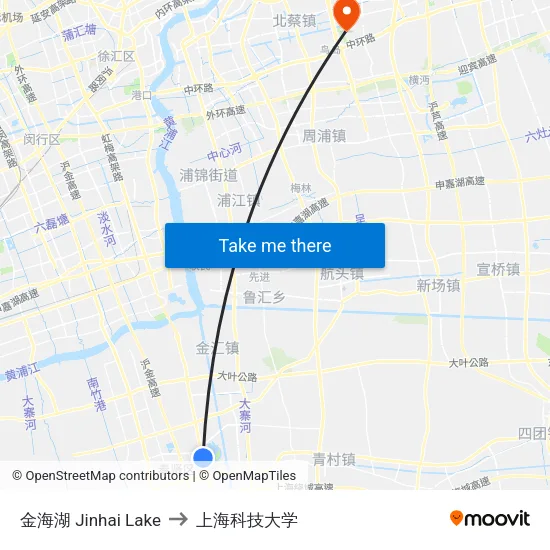 金海湖 Jinhai Lake to 上海科技大学 map