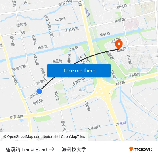 莲溪路 Lianxi Road to 上海科技大学 map