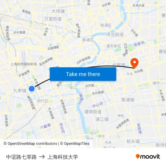 中谊路七莘路 to 上海科技大学 map