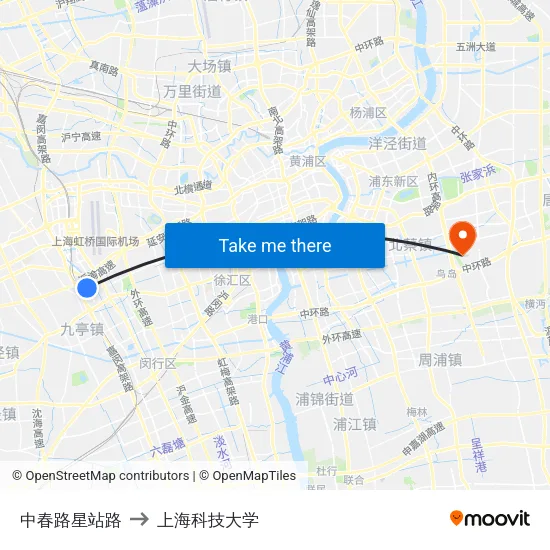 中春路星站路 to 上海科技大学 map