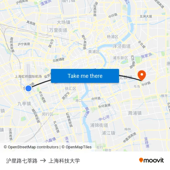 沪星路七莘路 to 上海科技大学 map