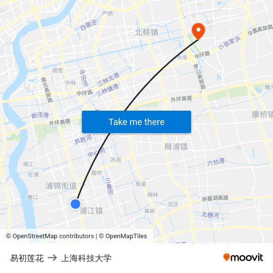 易初莲花 to 上海科技大学 map