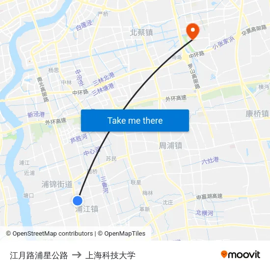 江月路浦星公路 to 上海科技大学 map
