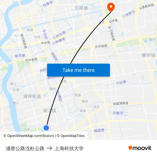 浦星公路沈杜公路 to 上海科技大学 map