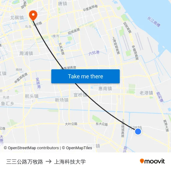 三三公路万牧路 to 上海科技大学 map