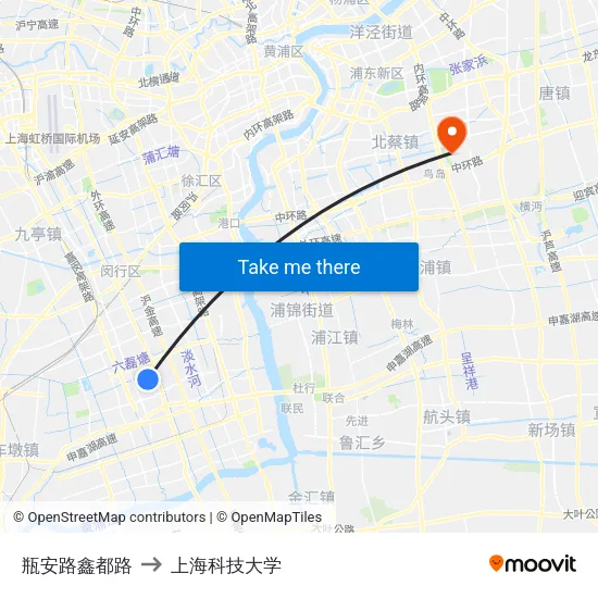 瓶安路鑫都路 to 上海科技大学 map