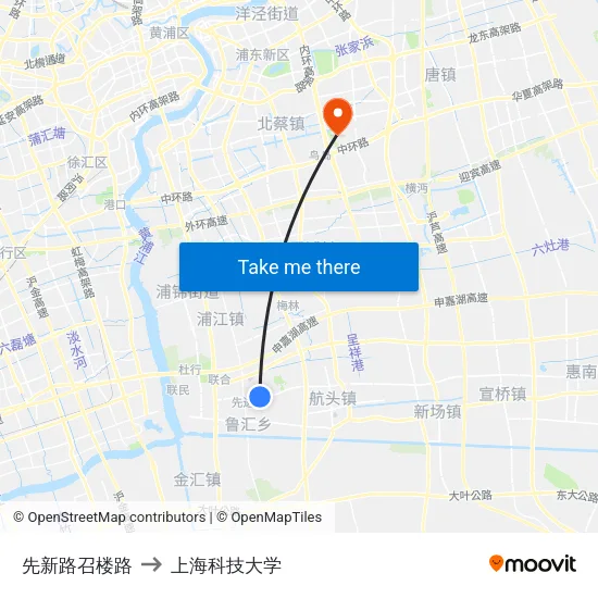 先新路召楼路 to 上海科技大学 map