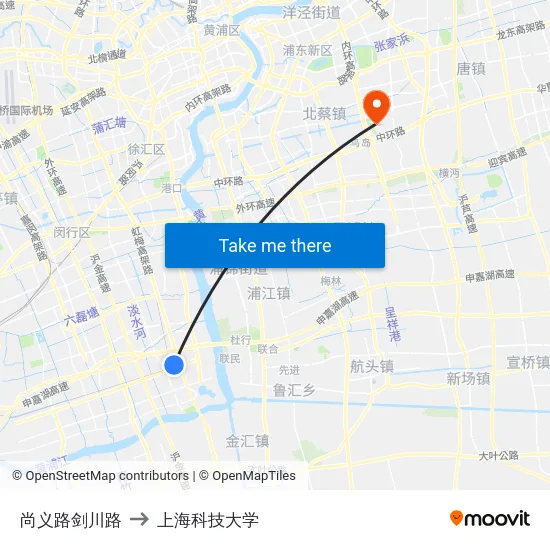 尚义路剑川路 to 上海科技大学 map