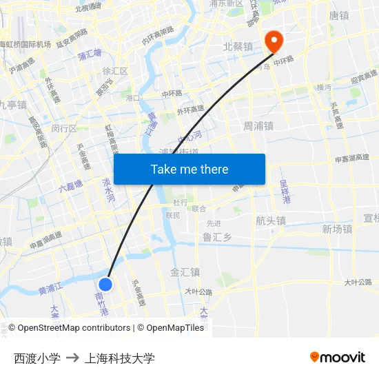 西渡小学 to 上海科技大学 map