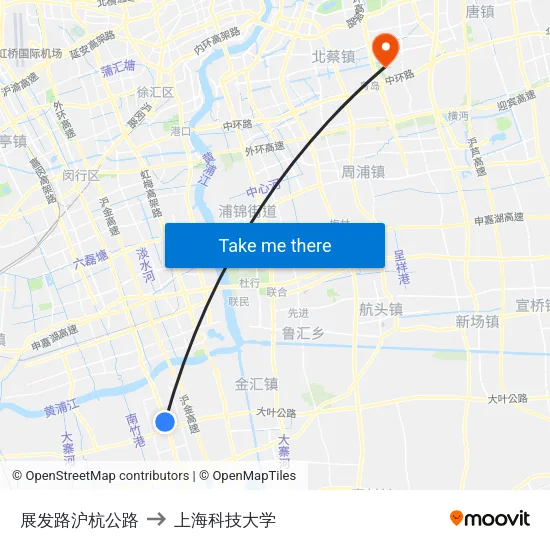 展发路沪杭公路 to 上海科技大学 map