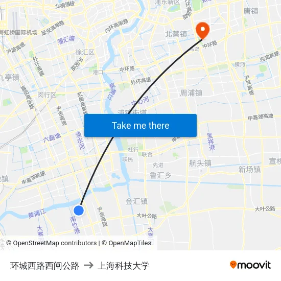 环城西路西闸公路 to 上海科技大学 map