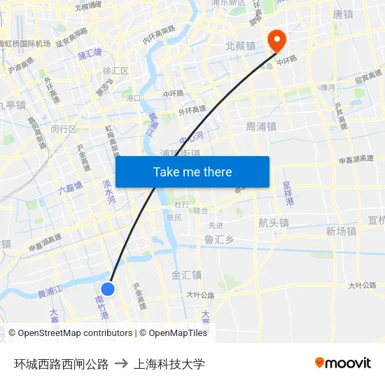 环城西路西闸公路 to 上海科技大学 map