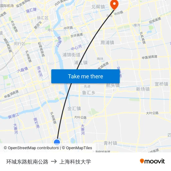 环城东路航南公路 to 上海科技大学 map