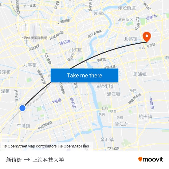 新镇街 to 上海科技大学 map
