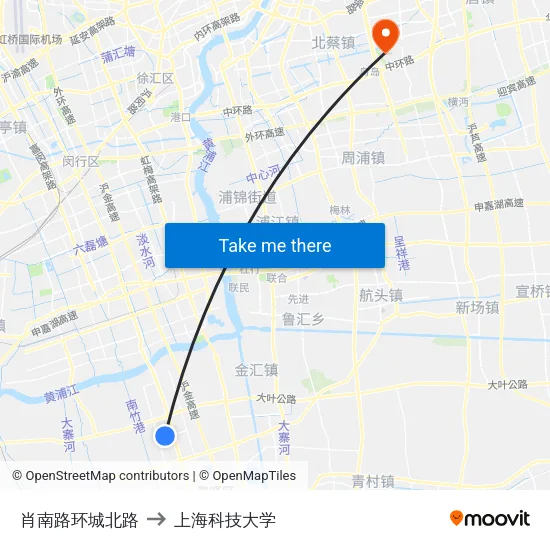 肖南路环城北路 to 上海科技大学 map