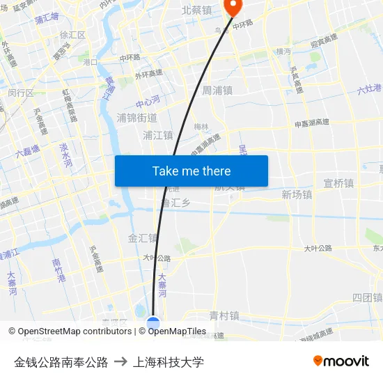 金钱公路南奉公路 to 上海科技大学 map