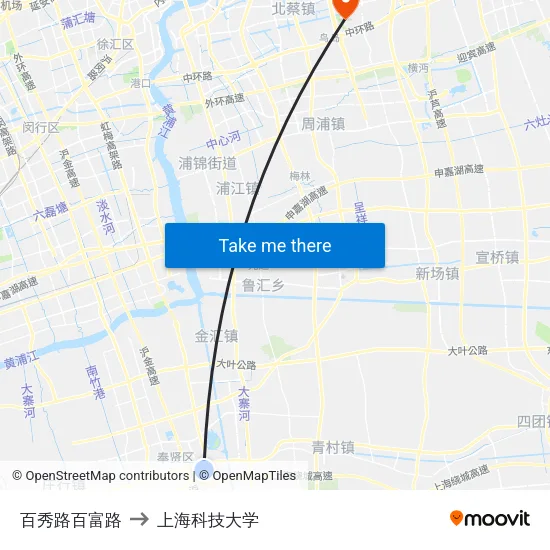 百秀路百富路 to 上海科技大学 map