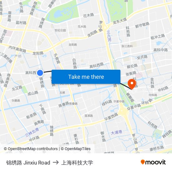 锦绣路 Jinxiu Road to 上海科技大学 map