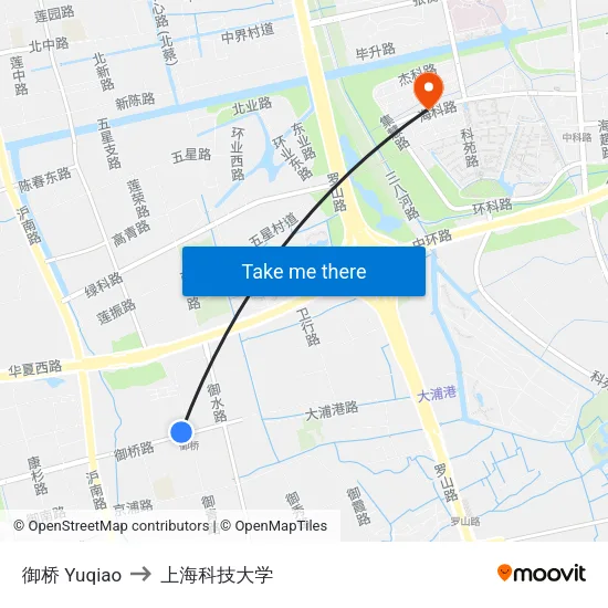 御桥 Yuqiao to 上海科技大学 map