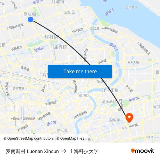 罗南新村 Luonan Xincun to 上海科技大学 map