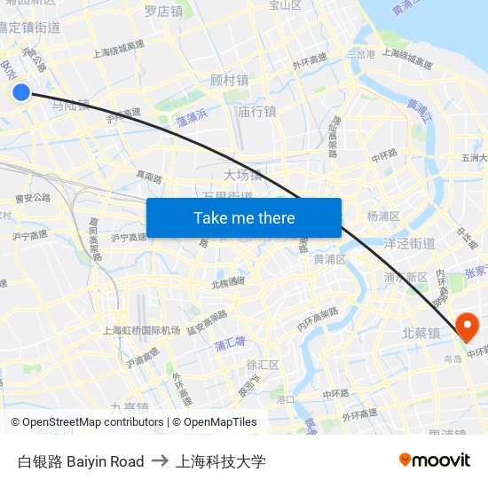 白银路 Baiyin Road to 上海科技大学 map