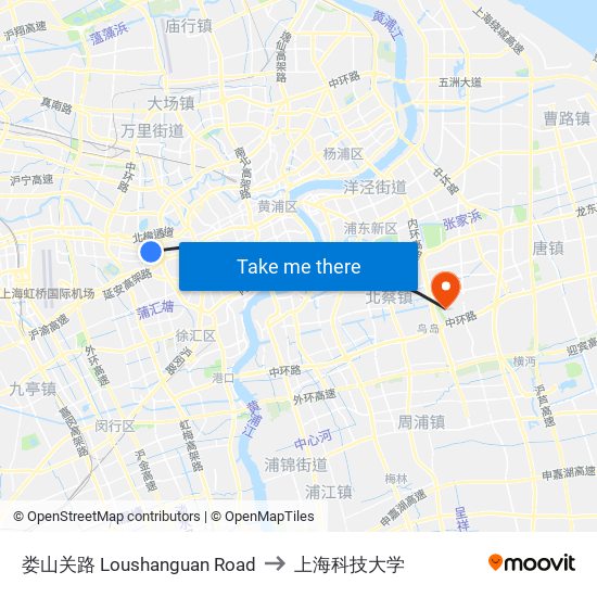 娄山关路 Loushanguan Road to 上海科技大学 map